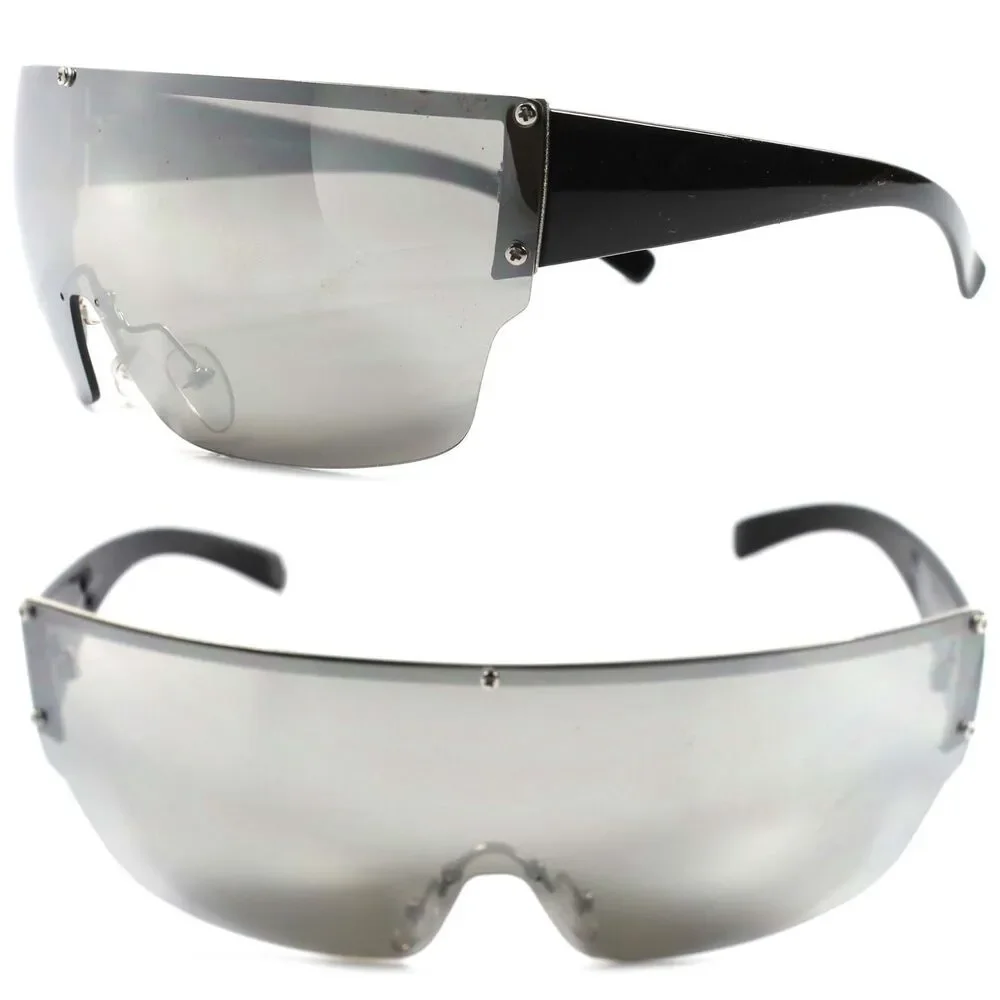 Party Rave Costume Wrap Around Shield Futuristic Chrome Mirrored Lens Sunglasses